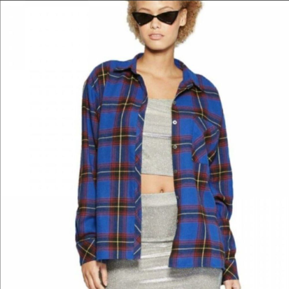 Wild Fable blue plaid flannel shirt size large